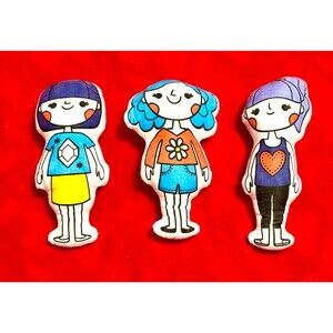 3 Girl Girls Stuffed Cloth Dolls Toys Play Figure Story Dollhouse People